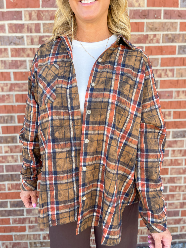 The Laura Plaid Button Up- Camel