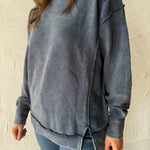 Ribbed Mineral Wash Pullover- Navy - Ana Patricia Boutique