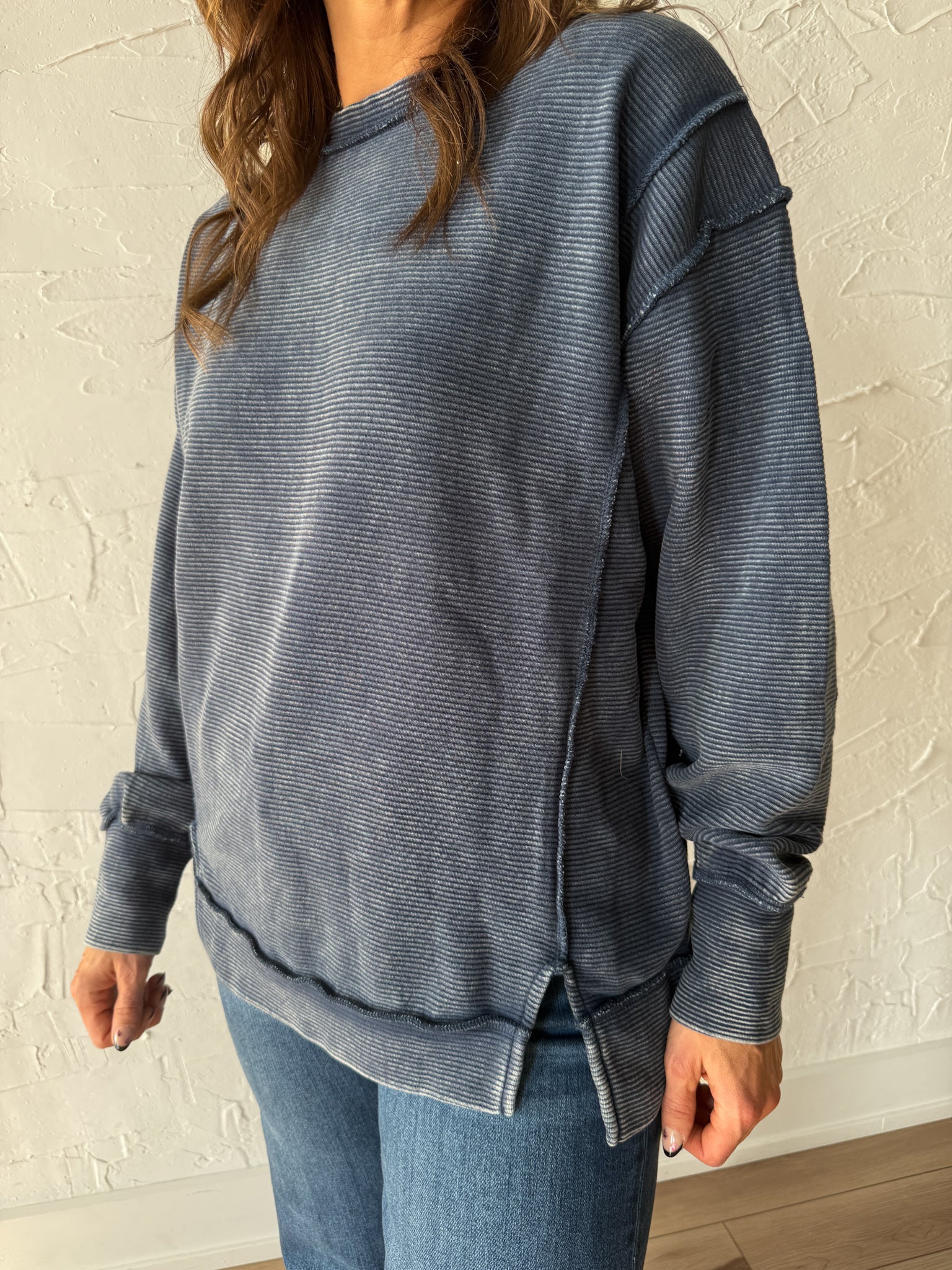 Ribbed Mineral Wash Pullover- Navy - Ana Patricia Boutique