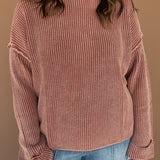 Mineral Wash Folded Cuff Sweater- Terracotta