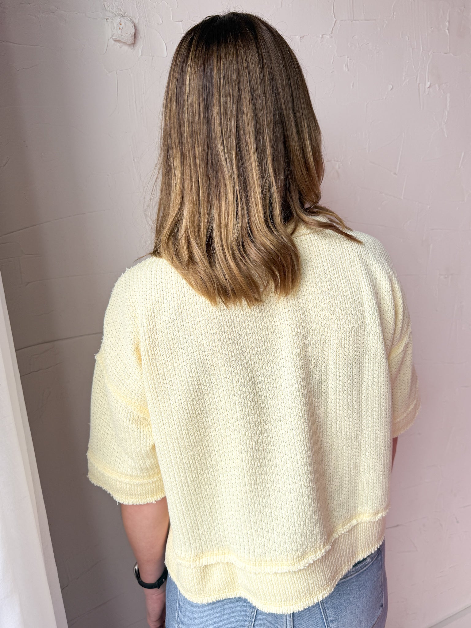 Henley Waffleknit Top- Yellow - Ana Patricia Boutique