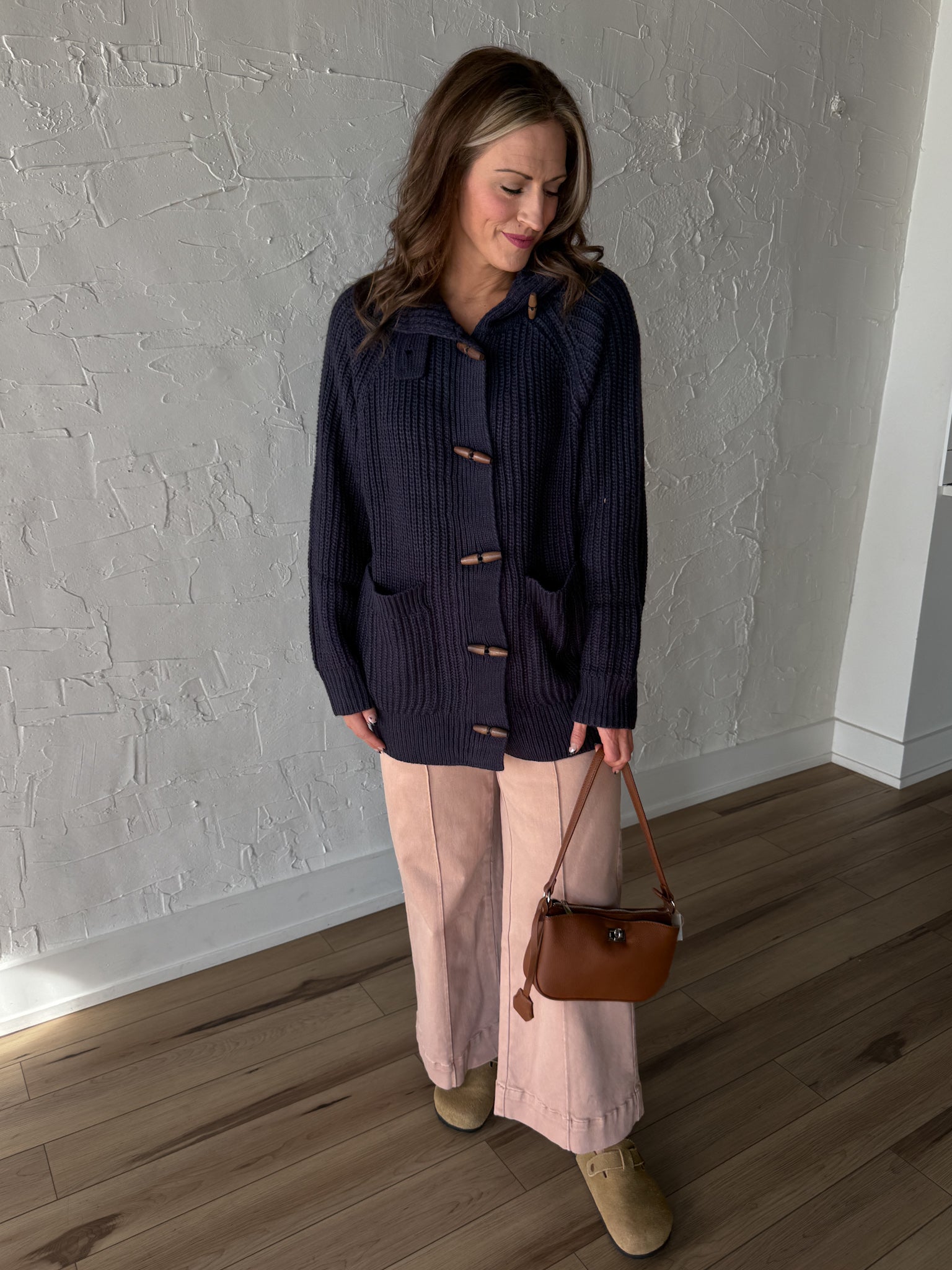 Oversized Toggle Knit Cardigan-Navy - Ana Patricia Boutique