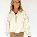 Fleece Half Zip Pullover- Ivory