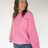 Oversized Front Pocket Sweater- Pink - Ana Patricia Boutique