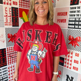 Nebraska Spilt Oversized Tee- Red