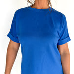 Luxe Ribbed Lounge Tee-Blue - Ana Patricia Boutique