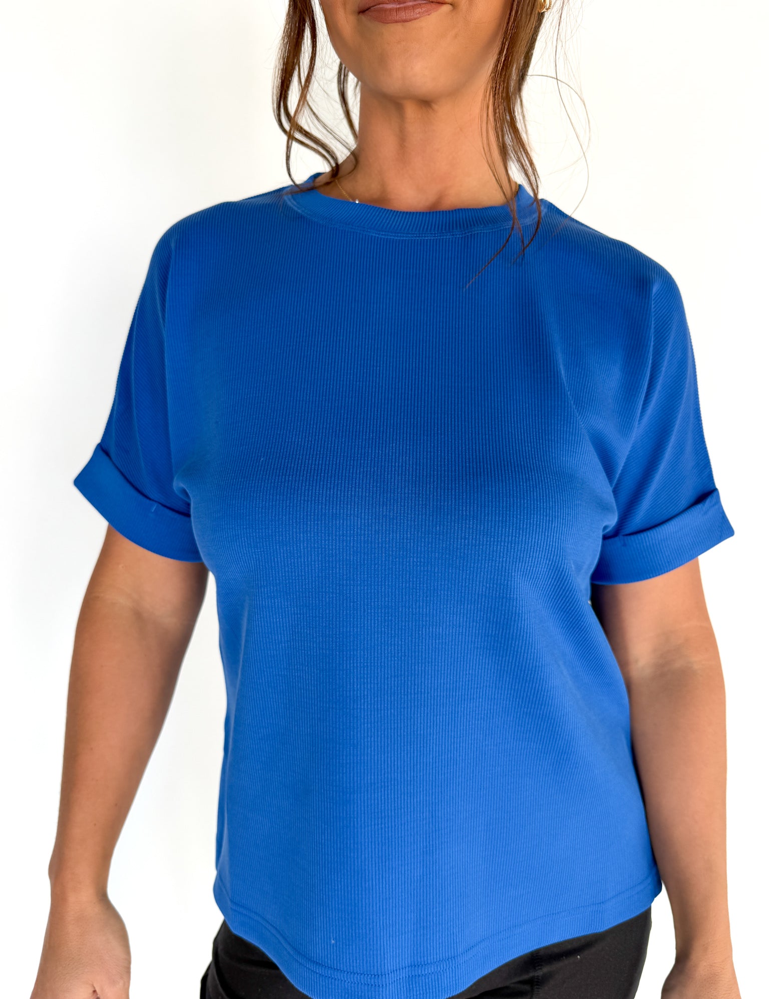 Luxe Ribbed Lounge Tee-Blue - Ana Patricia Boutique