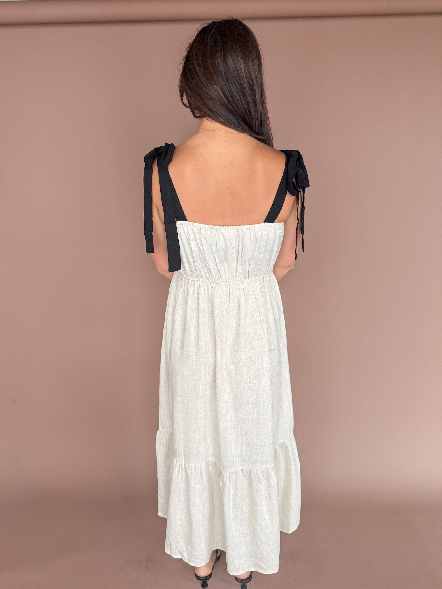 Embroidery Detail Midi Dress- Oatmeal - Ana Patricia Boutique