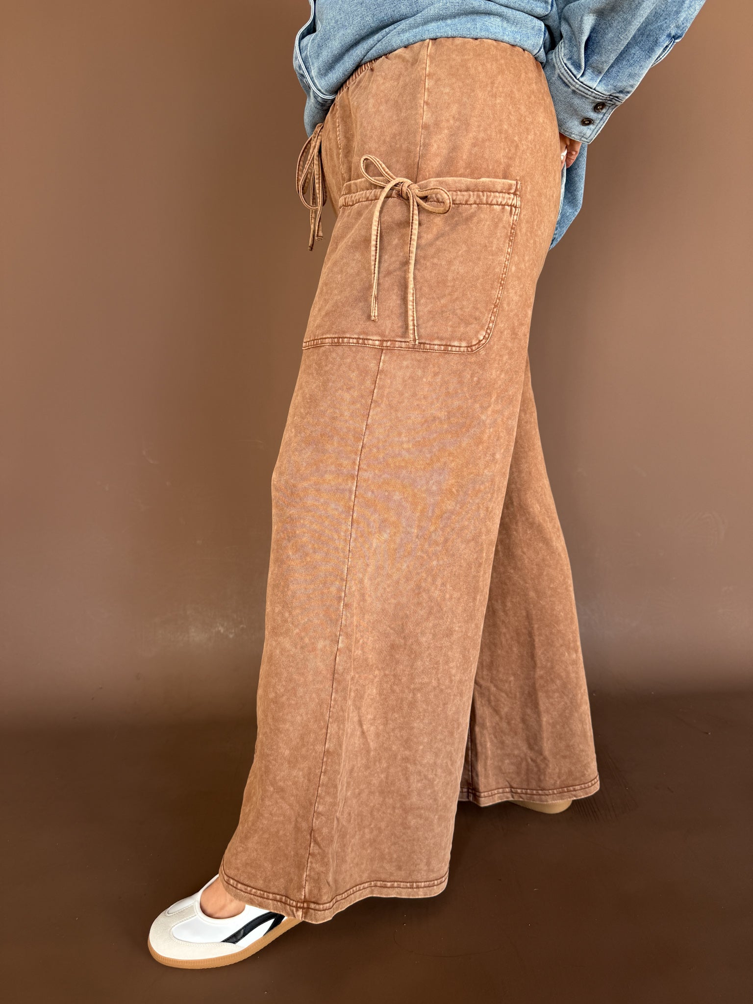 Mineral Wash Terry Pants-Coffee - Ana Patricia Boutique
