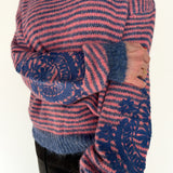 Striped Embroidered Sweater- Pink/Navy