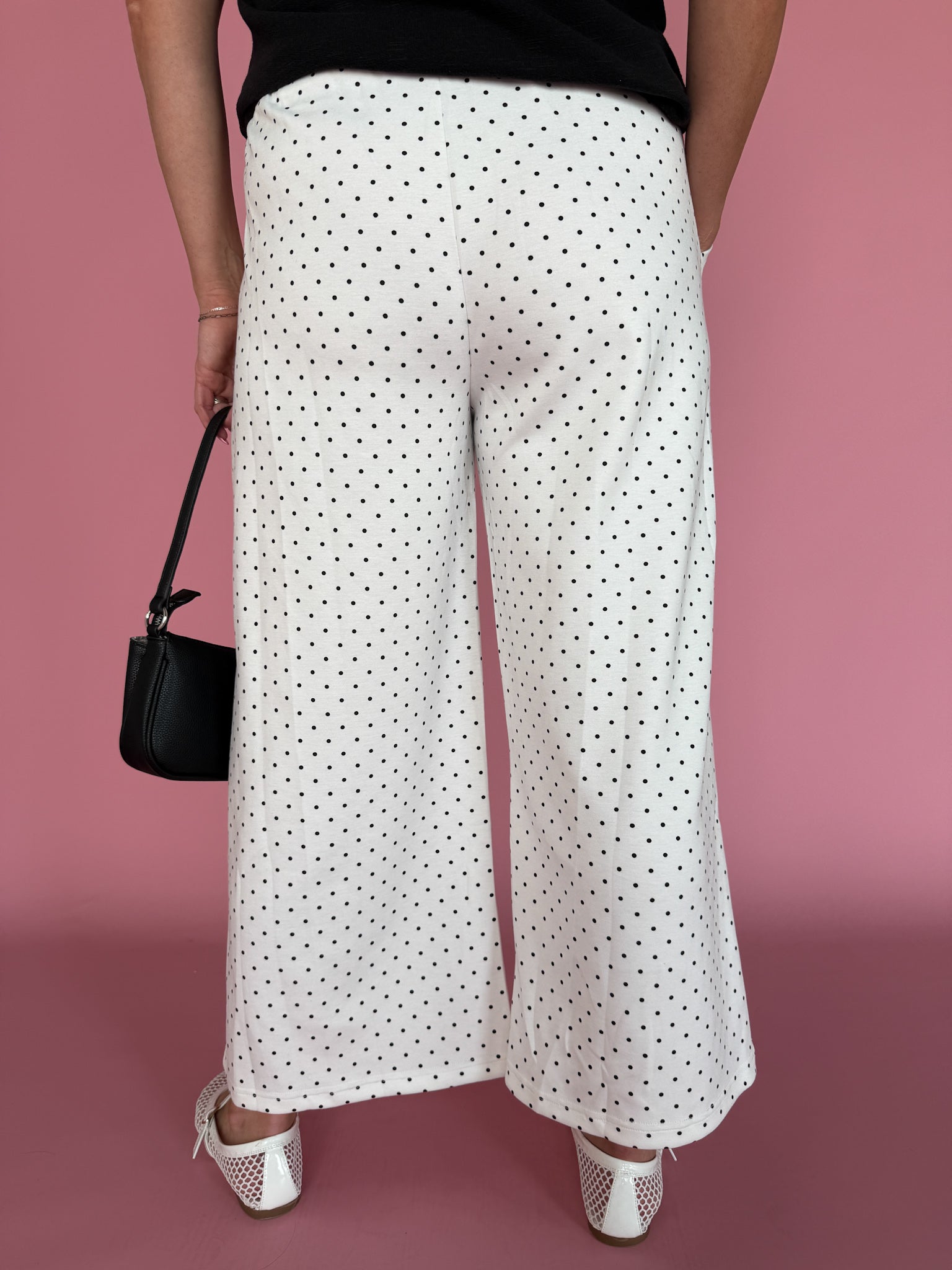 Polka Dot Wide Leg Pants-White/Black - Ana Patricia Boutique