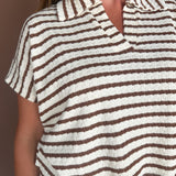 Split Neck Collared Top- Brown