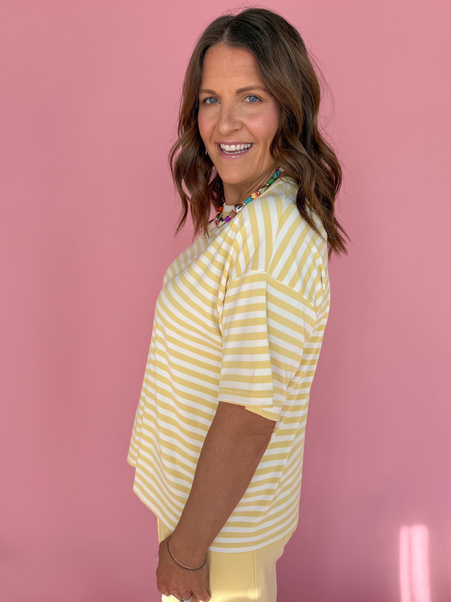 Oversized Stripe Tee- Yellow/White - Ana Patricia Boutique