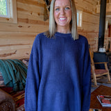 Round Neck Waffleknit Sweater- Navy