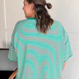 Oversized Stripe Tee- Green/White - Ana Patricia Boutique