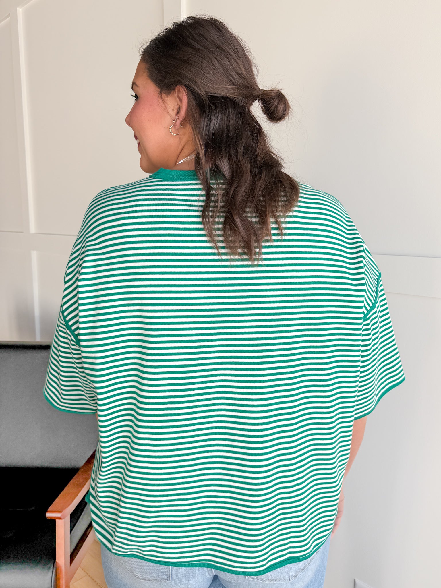 Oversized Stripe Tee- Green/White - Ana Patricia Boutique
