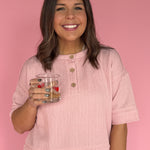 Henley Waffleknit Top- Pink - Ana Patricia Boutique