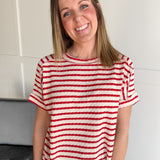Striped Hi Lo Short Sleeve Top- Red - Ana Patricia Boutique