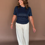 High Neck Polka Dot Top- Navy