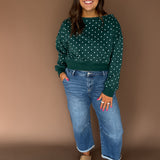 Polka Dot Off the Shoulder Top -Hunter Green
