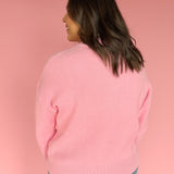 Button Up Ribbed Sweater- Pink