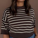 Raw Edge Short Sleeve Sweater- Brown