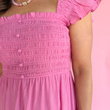 Square Neck Midi Dress- Pink - Ana Patricia Boutique