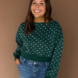 Polka Dot Off the Shoulder Top -Hunter Green