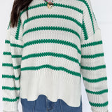 Boat Neck Stripe Sweater-Green