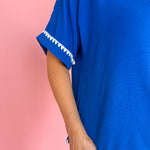 Scallop Embroidery Collared Top- Blue - Ana Patricia Boutique