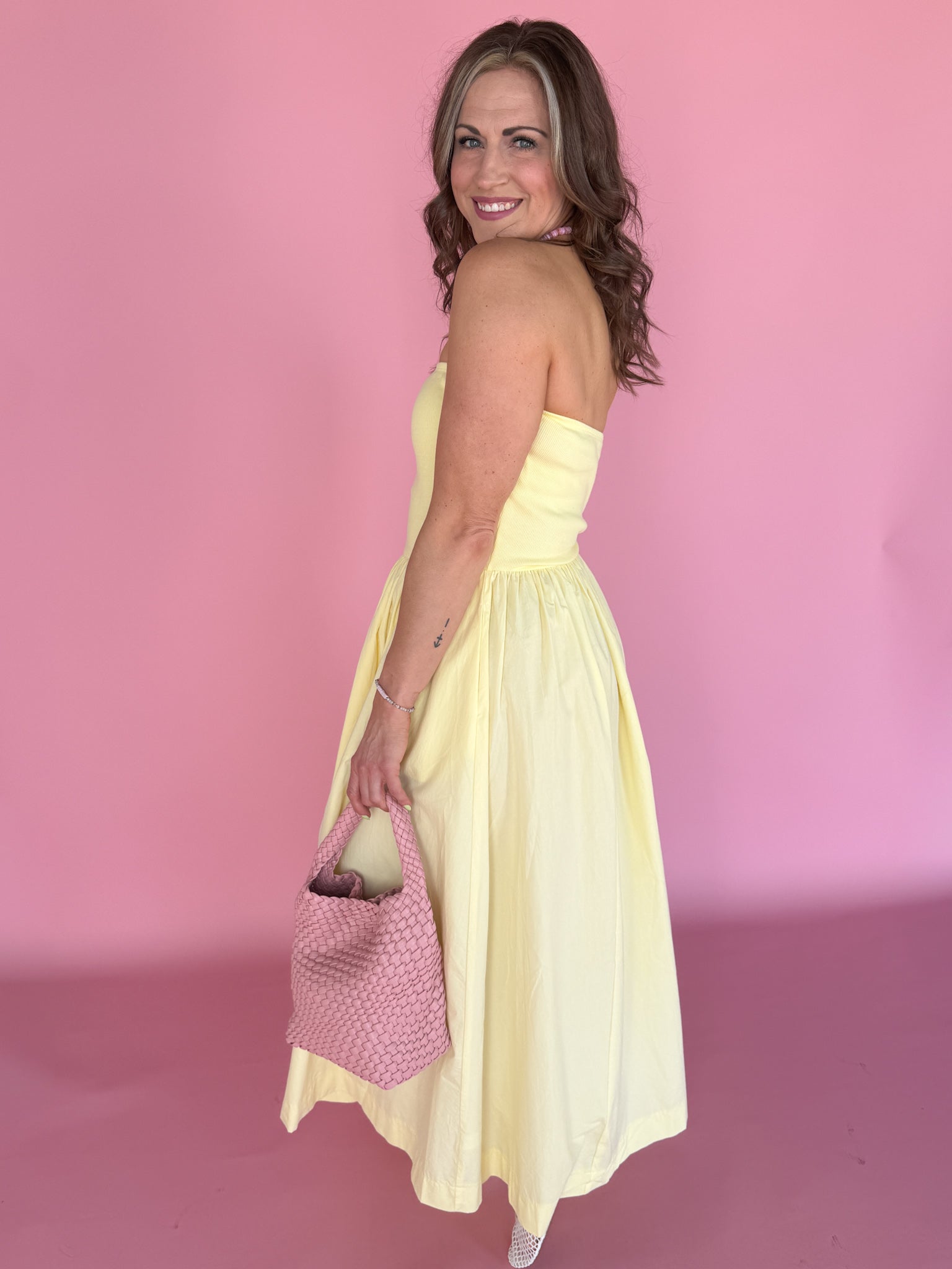 Strapless Midi Dress-Yellow - Ana Patricia Boutique