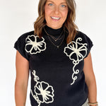 Floral Raised Sweater- Black - Ana Patricia Boutique