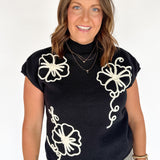 Floral Raised Sweater- Black - Ana Patricia Boutique