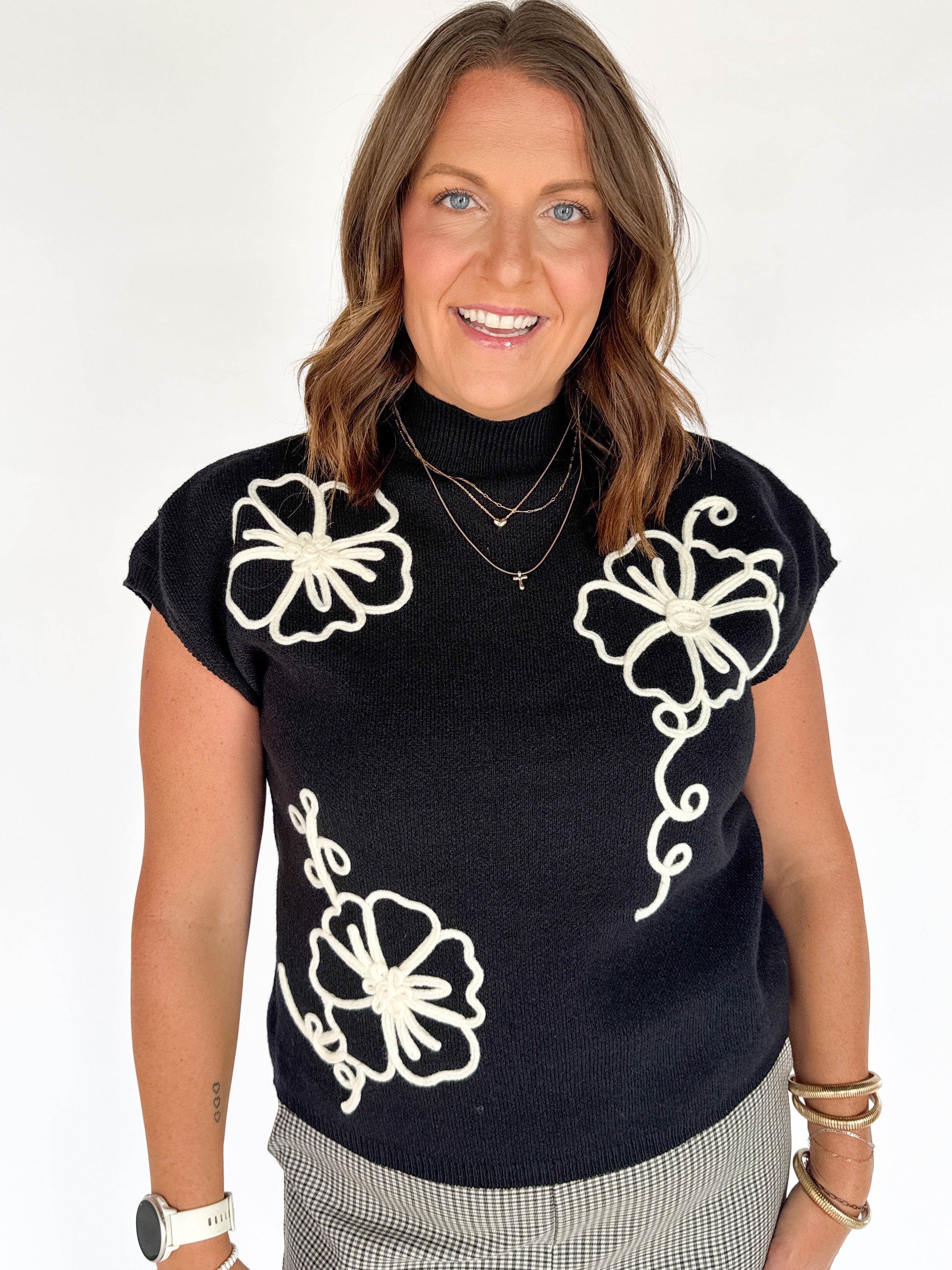 Floral Raised Sweater- Black - Ana Patricia Boutique
