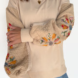 Quilted Sleeve Pullover- Taupe