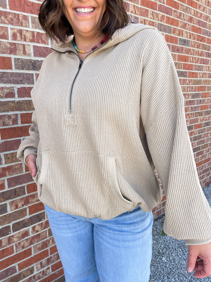 The Eve Rib Knit Pullover- Latte