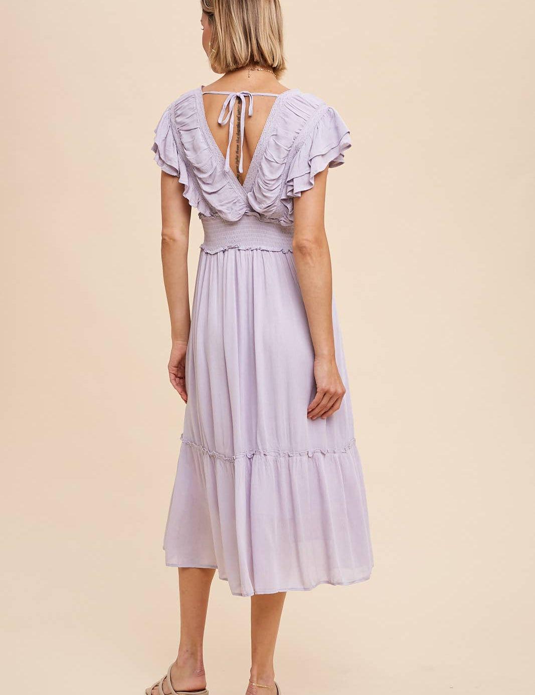 Midi Dress with Ruffle Sleeve- Lavender Small