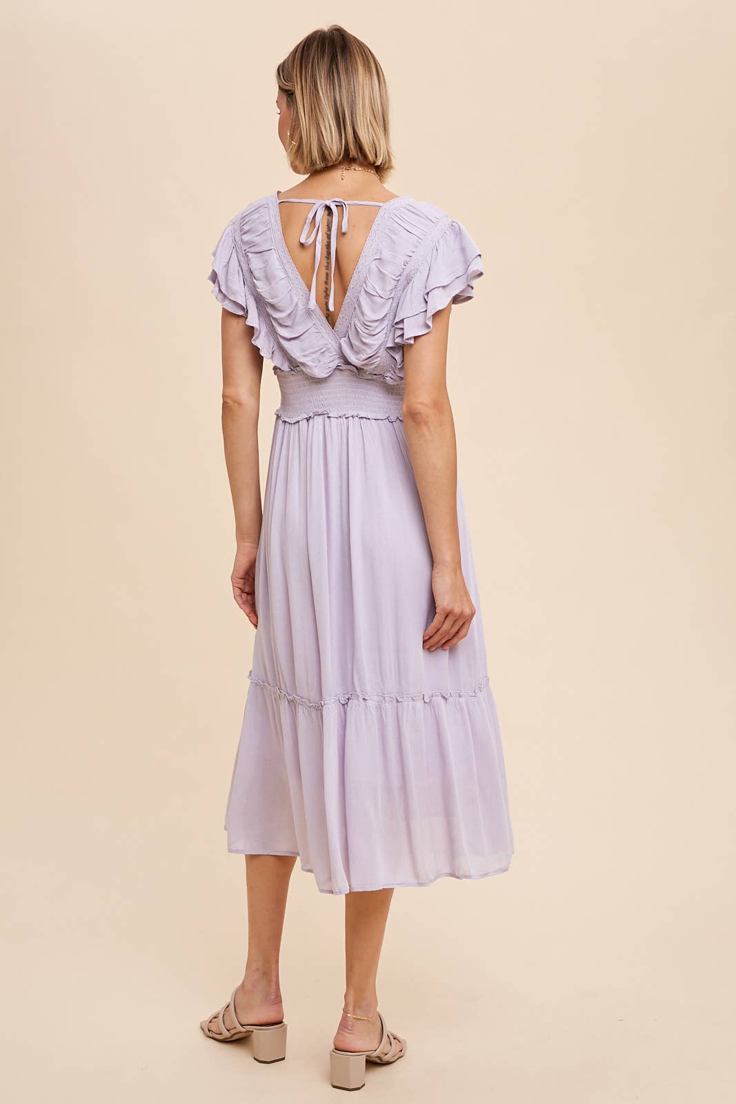 Midi Dress with Ruffle Sleeve- Lavender - Ana Patricia Boutique
