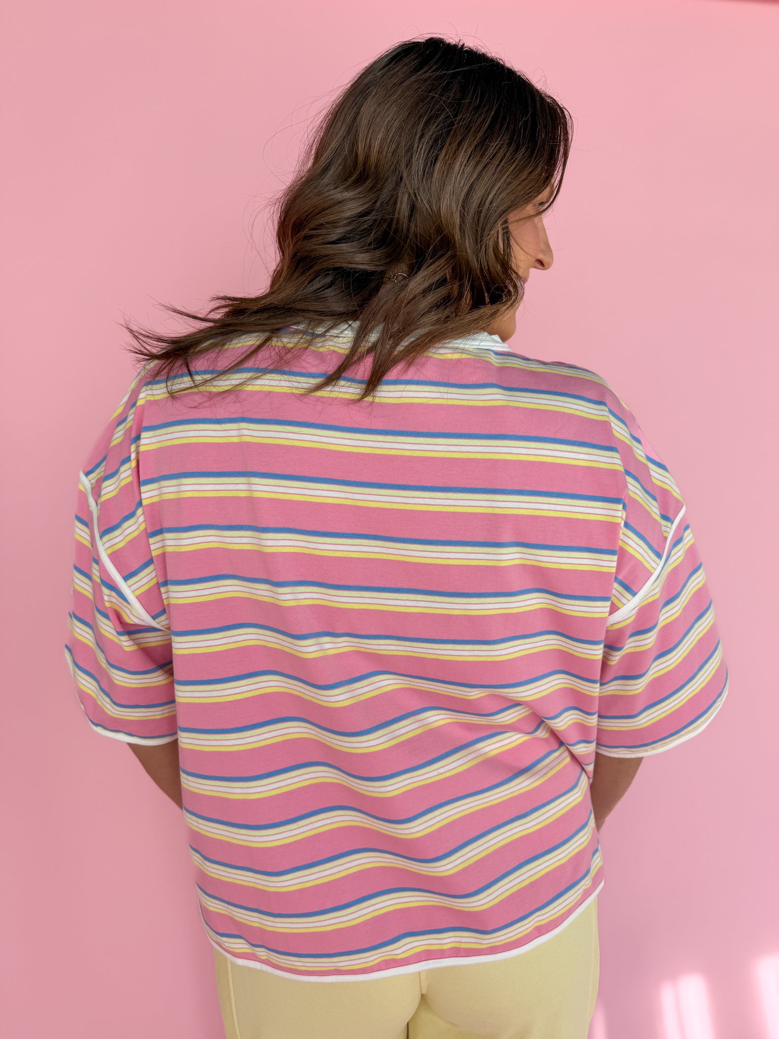 Oversized Stripe Tee- Yellow/Pink - Ana Patricia Boutique