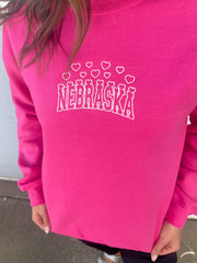 Nebraska Heart Crewneck- Hot Pink