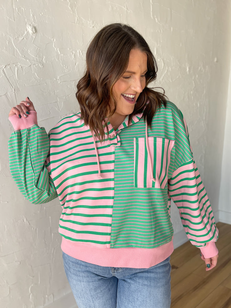 Mix It Up Pullover- Emerald/Blush