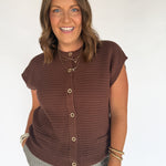 Button Down Cardigan Top- Brown - Ana Patricia Boutique