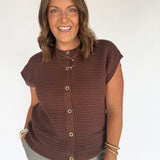 Button Down Cardigan Top- Brown - Ana Patricia Boutique