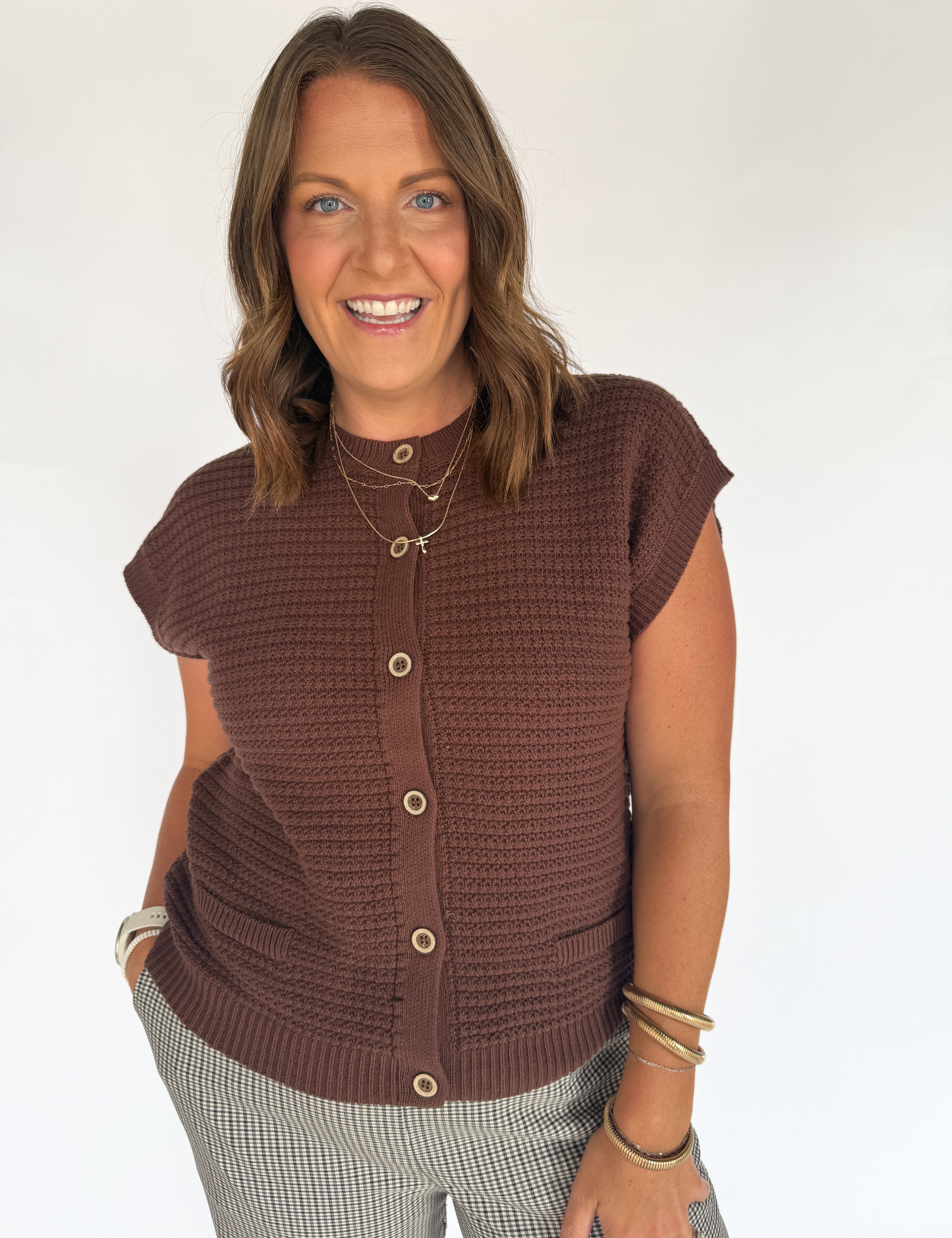 Button Down Cardigan Top- Brown - Ana Patricia Boutique