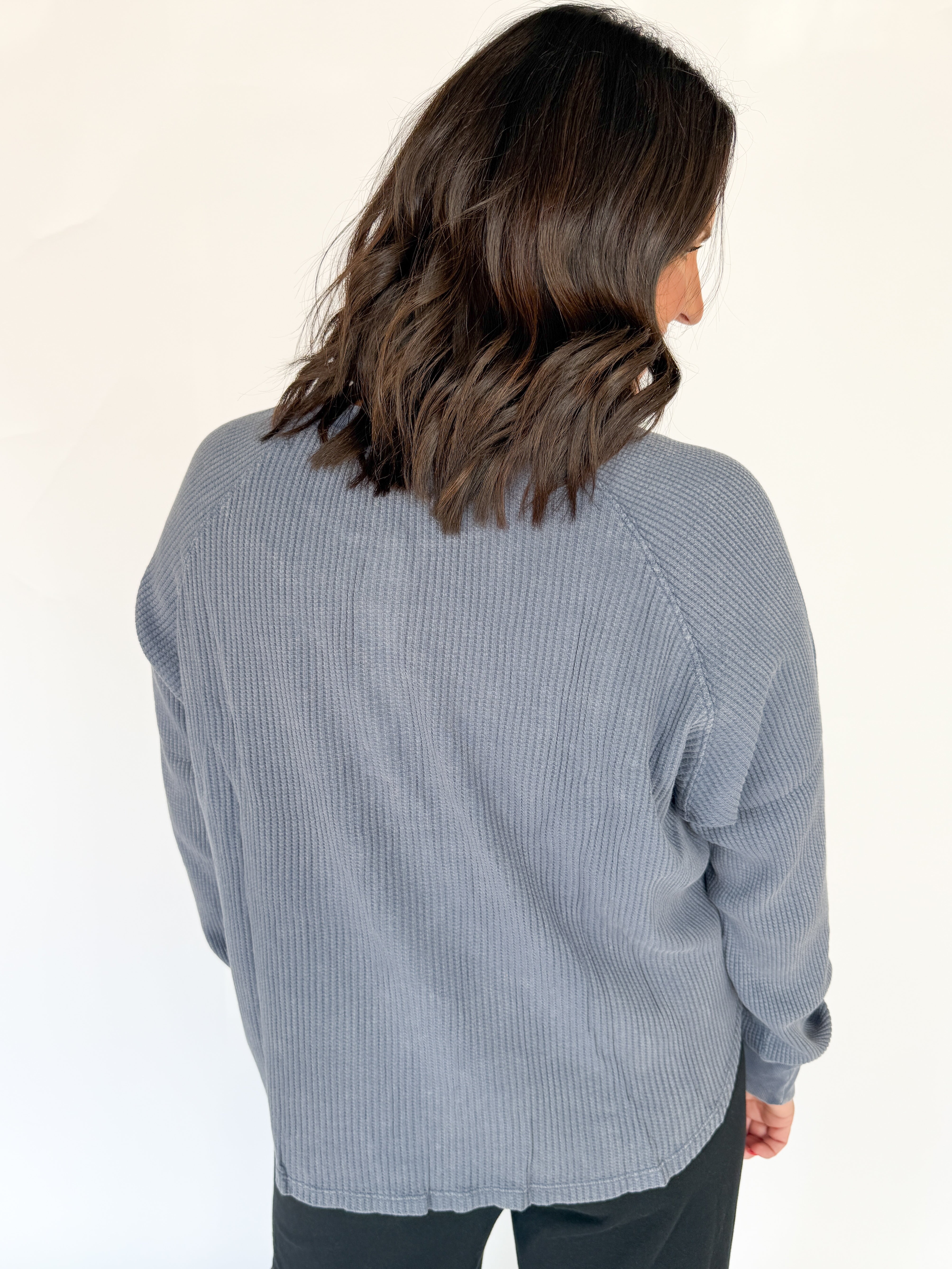 Washed Henley Top- Dsty Navy - Ana Patricia Boutique