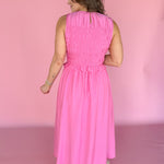 Smocked Bodice Midi Dress- Pink - Ana Patricia Boutique