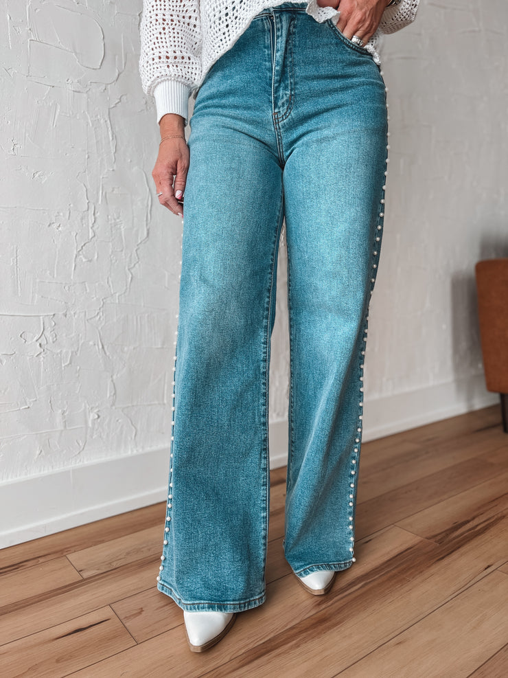 Pearl Stud High Rise Jeans