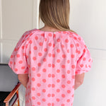 Polka Dot Bubble Sleeve Top- Pink - Ana Patricia Boutique