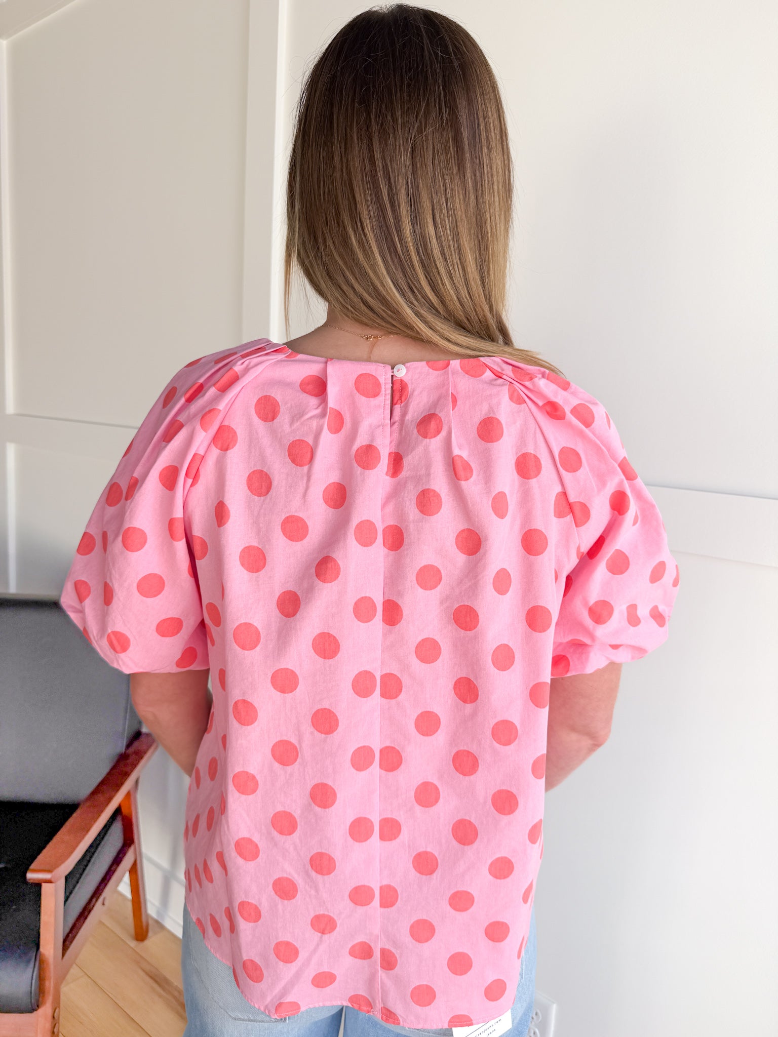 Polka Dot Bubble Sleeve Top- Pink - Ana Patricia Boutique