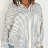 Dolman Stripe Button Down-Cream/Blue